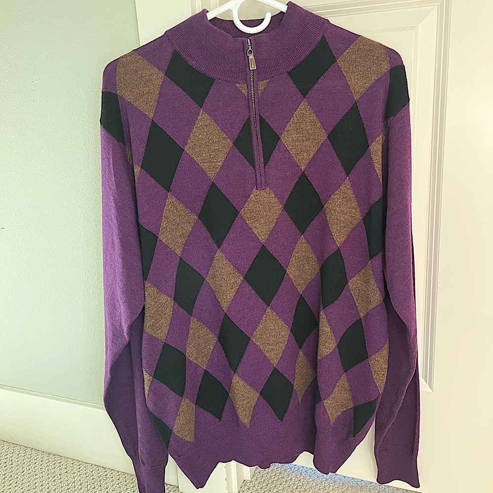NWT Peter Millar 1/4 Zip Medium 100% Merino Wool Argyle Sweater. Men’s Large.